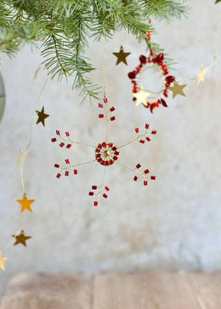 NORDIC.CHRISTMAS - Red beads snowflake ornament