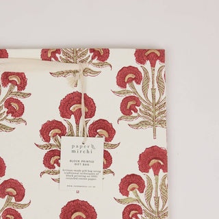 Medium Block Printed Gift Bags - Winter Red