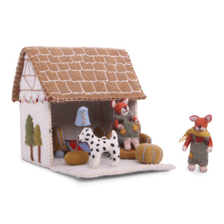 NORDIC.CHRISTMAS - Felt small girly fox with green dress