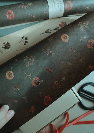 NORDIC.CHRISTMAS - Florals on dark green Kraft Wrapping Paper