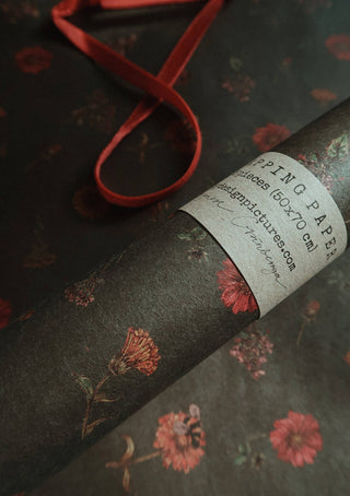 NORDIC.CHRISTMAS - Florals on dark green Kraft Wrapping Paper
