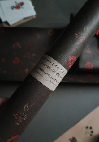 NORDIC.CHRISTMAS - Florals on dark green Kraft Wrapping Paper