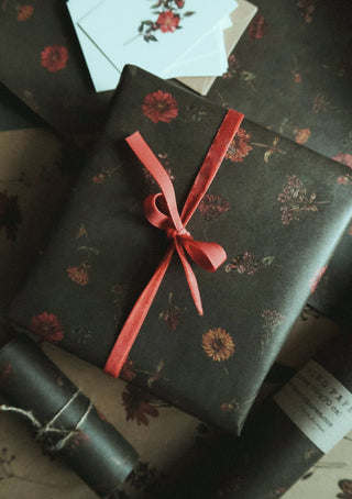 NORDIC.CHRISTMAS - Florals on dark green Kraft Wrapping Paper