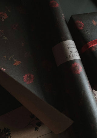NORDIC.CHRISTMAS - Florals on dark green Kraft Wrapping Paper