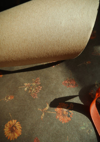 NORDIC.CHRISTMAS - Florals on dark green Kraft Wrapping Paper