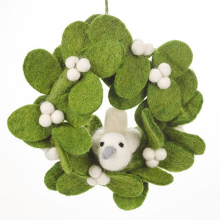 Handmade Felt Mistletoe Mini Wreath with Doves