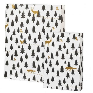 Wintertime. Winter forest. Gift bags. Trees