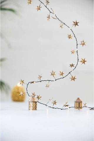 NORDIC.CHRISTMAS - Gold star lighted garland