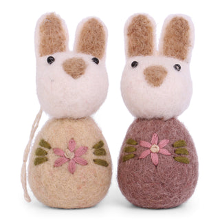 NORDIC.CHRISTMAS - Felt bunnies with embroidery ornaments - set of 2