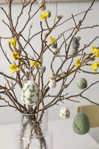 NORDIC.CHRISTMAS - Felt eggs with leave ornaments - set of 3