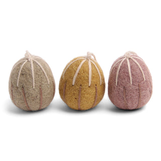 NORDIC.CHRISTMAS - Felt eggs with with embroidered stripes ornaments - set of 3
