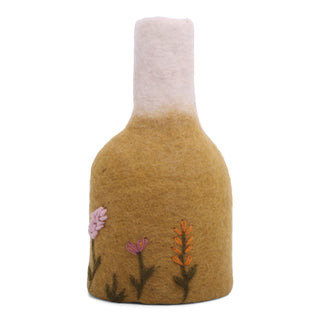 NORDIC.CHRISTMAS - Felt ochre vase with flowers embroidery - inclu. glass