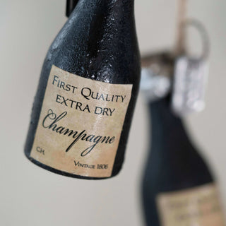 Vintage wooden Champagne bottle with label