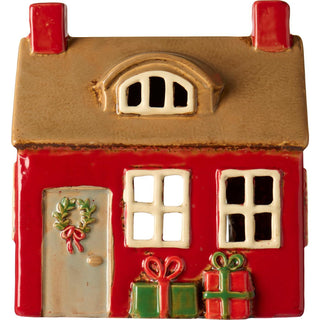 NORDIC.CHRISTMAS - Ceramic house with door wreath and presents