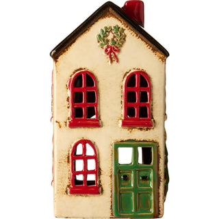 NORDIC.CHRISTMAS - Ceramic house with green door and wreath in top