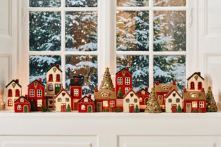 NORDIC.CHRISTMAS - Ceramic house with red roof and Christmas tree in front of house