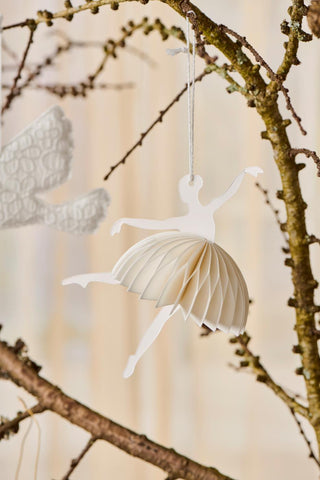 NORDIC.CHRISTMAS - Paper cut ballerina in dance position ornament - white or natural