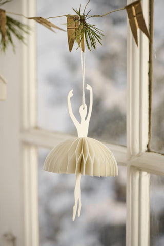 NORDIC.CHRISTMAS - Paper cut ballerina in releve position ornament - white or natural