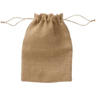 Medium natural jute sack with drawstring cord closure, shown on a white background