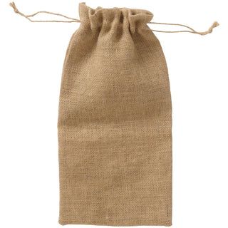 Natural jute drawstring gift sack on a white background