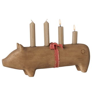 Maileg Large Advent Natural Wooden Pig Candle Holder