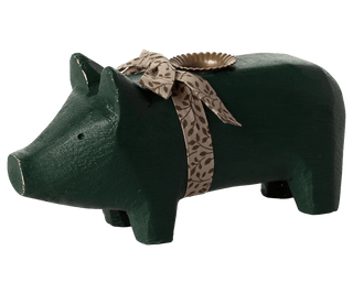 NORDIC.CHRISTMAS - Maileg Medium dark green wooden pig candle holder
