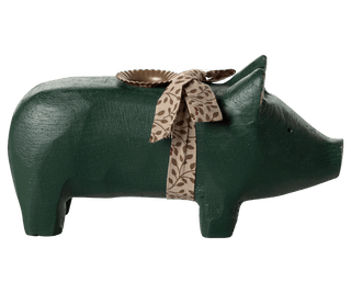 NORDIC.CHRISTMAS - Maileg Medium dark green wooden pig candle holder