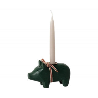 NORDIC.CHRISTMAS - Maileg Small dark green wooden pig candle holder