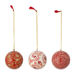 NORDIC.CHRISTMAS - Mia red papier maché ornaments, set of 3