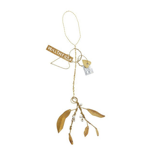 NORDIC.CHRISTMAS - Mistletoe brass branch ornament with beads