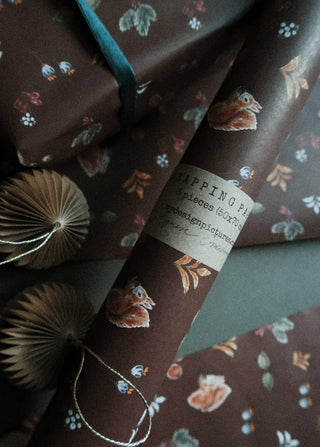 NORDIC.CHRISTMAS - Set Of 3 Pieces Christmas floral&brown on white gift wrapping paper