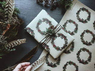 NORDIC.CHRISTMAS - Set of 3 pieces Christmas wreath kraft wrapping paper