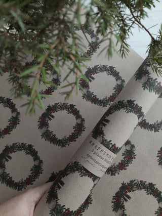 NORDIC.CHRISTMAS - Set of 3 pieces Christmas wreath kraft wrapping paper