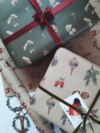 NORDIC.CHRISTMAS - Set of 3 pieces Floral deep green wrapping paper