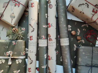 NORDIC.CHRISTMAS - Set of 3 pieces Floral deep green wrapping paper