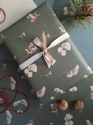 NORDIC.CHRISTMAS - Set of 3 pieces Floral deep green wrapping paper