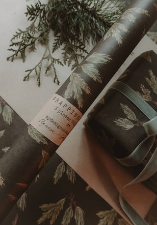 NORDIC.CHRISTMAS - Set Of 3 Pieces Green branches Kraft Wrapping Paper