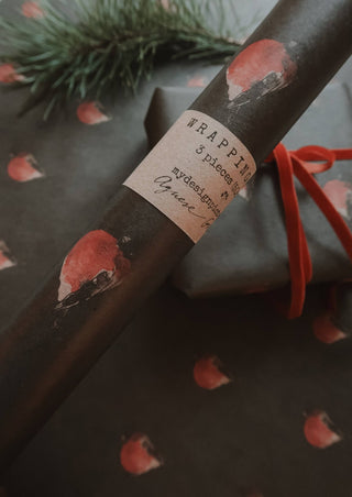 NORDIC.CHRISTMAS - Set of 3 pieces Red robin kraft wrapping paper