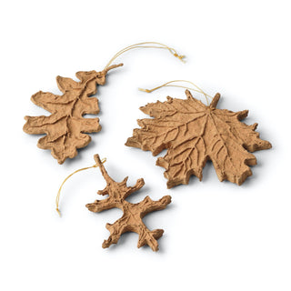 NORDIC.CHRISTMAS - Set of 3 papier mache leaves, caramel