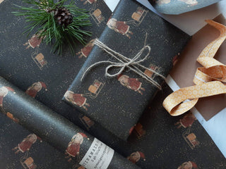 NORDIC.CHRISTMAS - Set of 3 Bunny With Sled Kraft Wrapping Paper