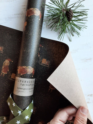 NORDIC.CHRISTMAS - Set of 3 Bunny With Sled Kraft Wrapping Paper