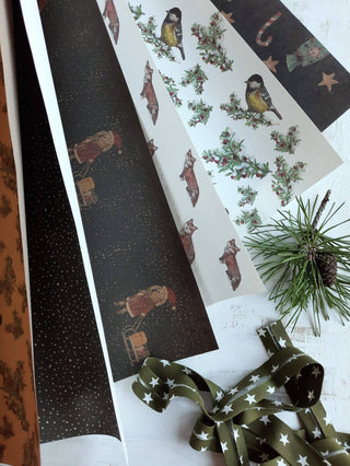 NORDIC.CHRISTMAS - Set of 3 Bunny With Sled Kraft Wrapping Paper