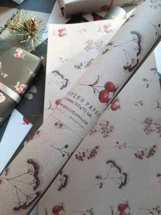 NORDIC.CHRISTMAS - Set Of 3 Pieces Floral Kraft Wrapping Paper