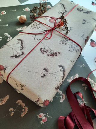 NORDIC.CHRISTMAS - Set Of 3 Pieces Floral Kraft Wrapping Paper