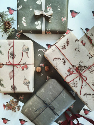NORDIC.CHRISTMAS - Set Of 3 Pieces Floral Kraft Wrapping Paper