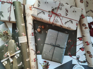 NORDIC.CHRISTMAS - Set Of 3 Pieces Floral Kraft Wrapping Paper