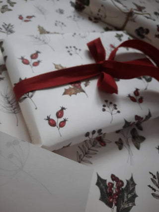 NORDIC.CHRISTMAS - Set of 3 pieces winter florals wrapping paper