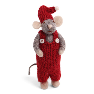 NORDIC.CHRISTMAS - Small grey boy mouse with red pants ornament