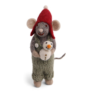 NORDIC.CHRISTMAS - Small grey boy mouse with snowman ornament