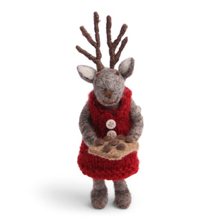 NORDIC.CHRISTMAS - Small grey girly deer with baking tray ornament